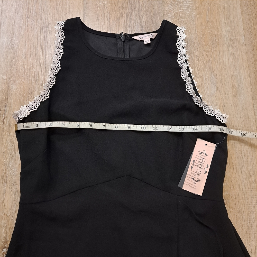 Nanette Lepore Black Ruffle Dress Sleeveless White Lace Trim Women's Size 6 - Picture 2 of 14